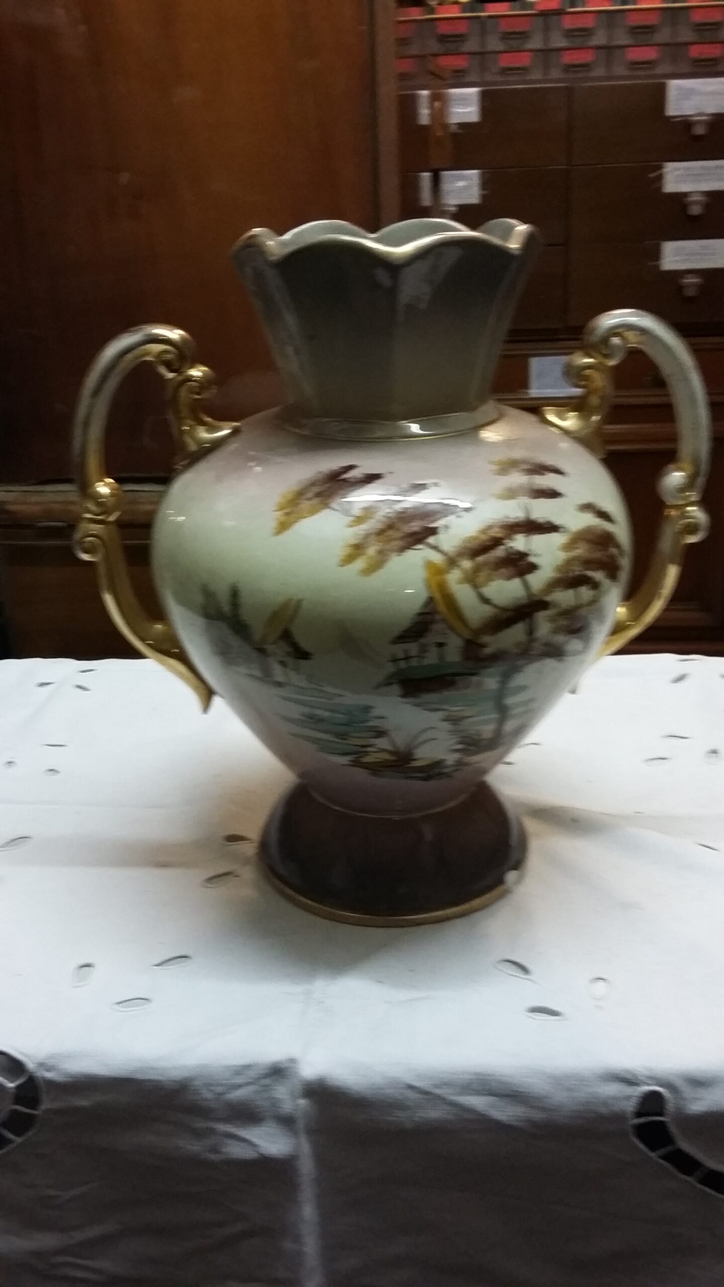 Grande vaso marrone e dorato, in ceramica – Vintage